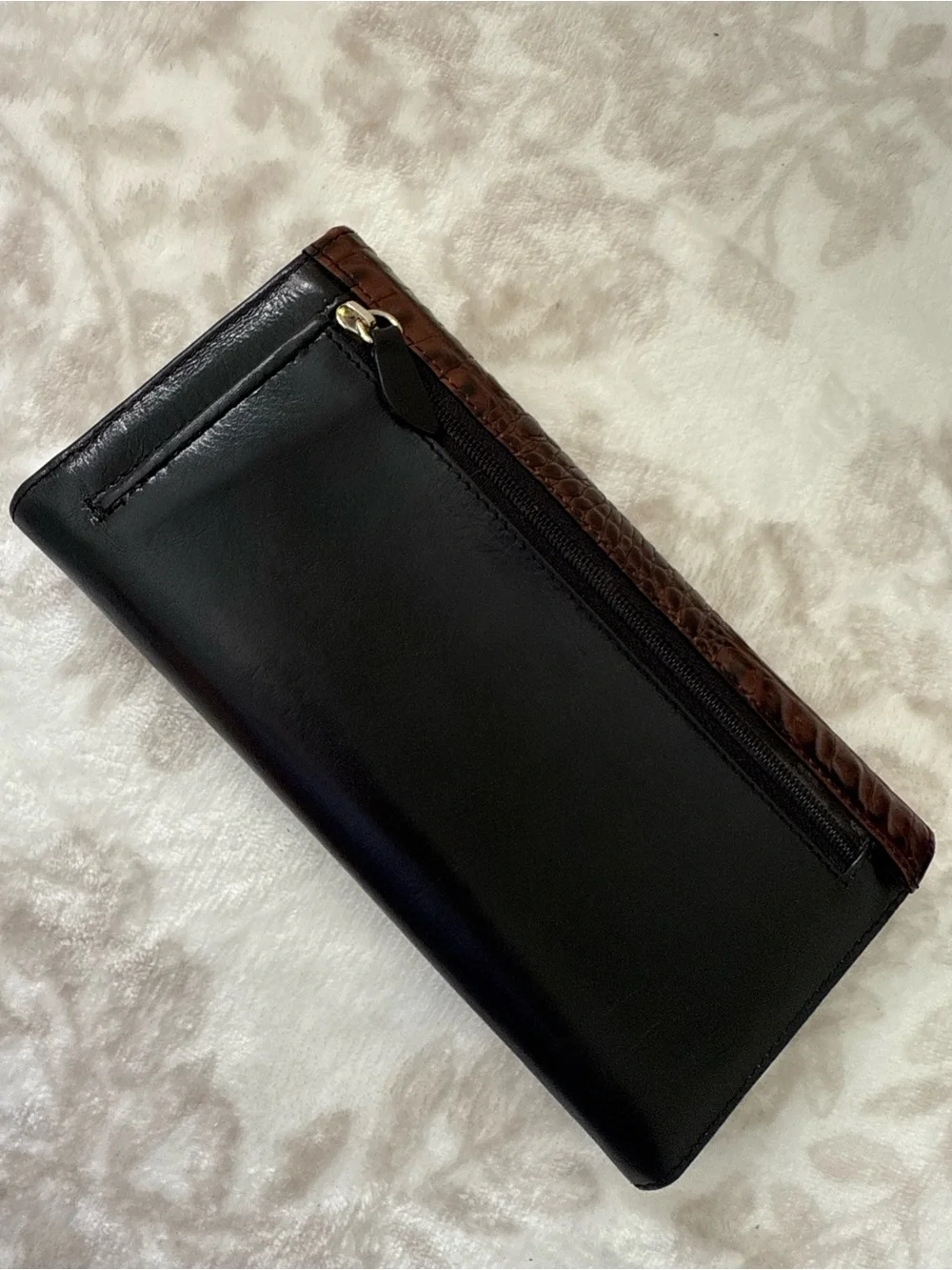 Brahmin Leather Checkbook Wallet Black Brown Croco Embossed Clutch Organizer